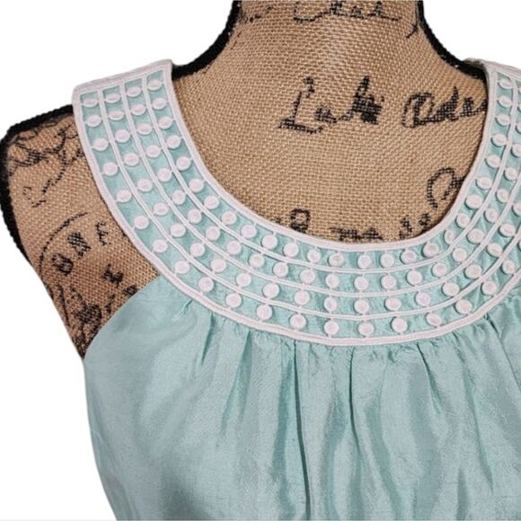 Vineyard Vines Aqua Blue Sleeveless‎ Dress White Beaded Neckline Party Cocktail - Picture 4 of 9